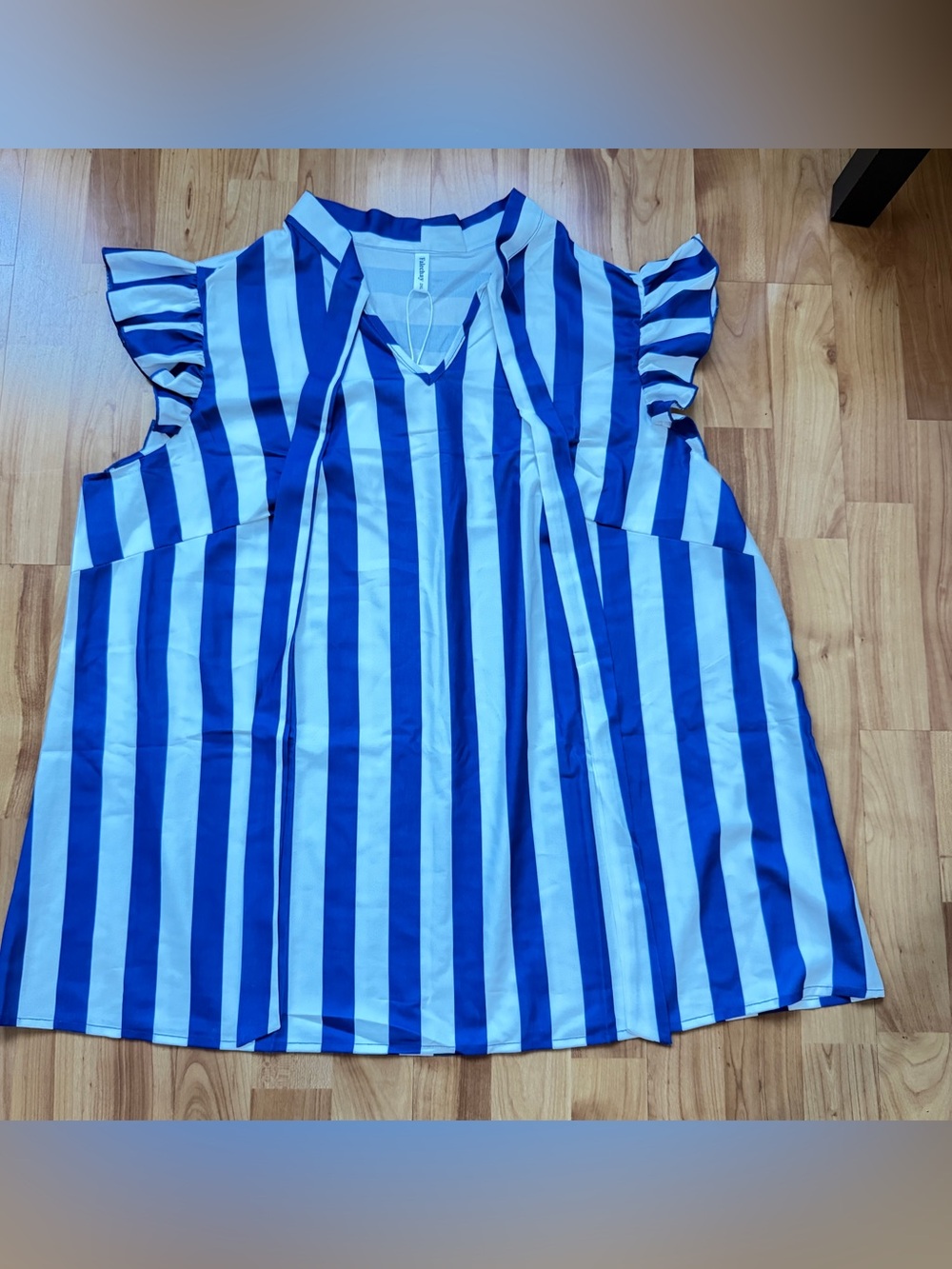 Falechay Blue White Striped Ruffle Sleeve Blouse 2XL NWT